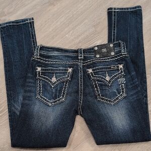 Miss Me Dark Blue Boot Cut Jeans with Embellished Pockets